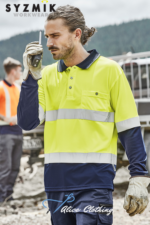 ZH235 Syzmik Mens HiVis Spliced Long Sleeve Polo Hoop Taped