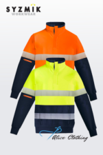 ZT150 Syzmik Mens Orange Flame HiVis ¼ Zip Brushed Fleece Pullover Hoop Taped