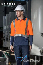 zh234 Syzmik Mens Hi Vis Spliced Long Sleeve Polo Shoulder Taped