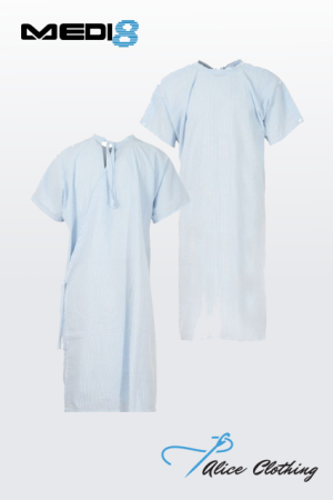 M81700 Medi8 Seersucker Gown with Shoulder Studs