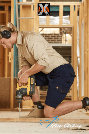 WP23 AIW MENS STRETCH CARGO WORK SHORTS WITH DESIGN PANEL TREATMENTS