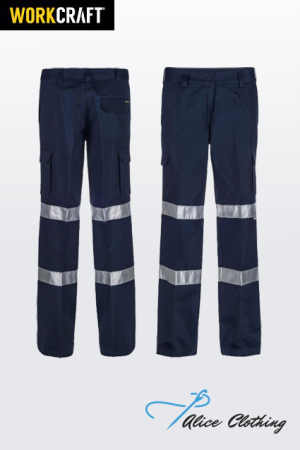 WPL075 Workcraft Ladies MW Cotton Drill Reflective Cargo Pant