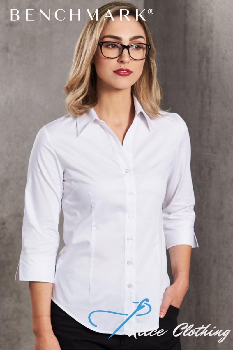 M8030Q - Ladies Fine Twill ¾ Sleeve Shirt