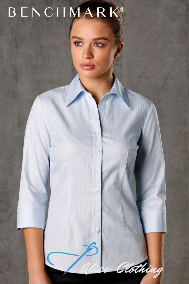 M8100Q - Ladies Self Stripe ¾ Sleeve Shirt - Alice Clothing M8100Q - Ladies Self Stripe ¾ Sleeve Shirt