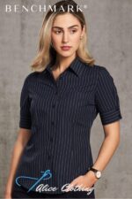 M8224 - Ladies Pin Stripe Short Sleeve Shirt
