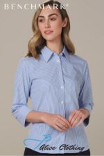 M8233 Benchmark Ladies Balance Stripe ¾ Sleeve Shirt - Alice Clothing M8233 Benchmark Ladies Balance Stripe ¾ Sleeve Shirt