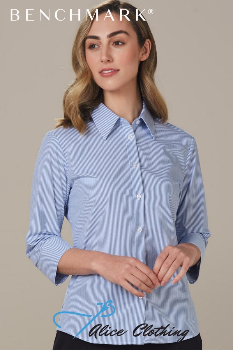 M8233 - Ladies Balance Stripe ¾ Sleeve Shirt