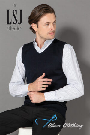 LSJ Men's Wool/Acrylic V-Neck Modern Cut Vest | WB66