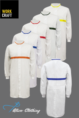 WJ3197 Food Industry Dust Coat with Trim on Collar Chest