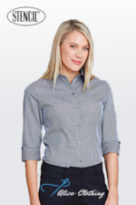 2142 Stencil Dominion Ladies ¾ Sleeve Shirt