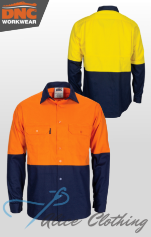 DNC HiVis L/W Cool-Breeze Two Tone Vertical Vented Cotton L/S Shirt with Gusset Sleeves - 3733