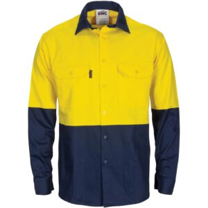 DNC HiVis L/W Cool-Breeze Two Tone Vertical Vented Cotton L/S Shirt with Gusset Sleeves - 3733