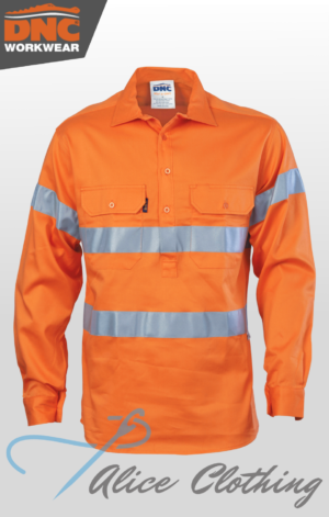 DNC HiVis Close Front Cotton Drill Shirt with 3M R/Tape - 3848