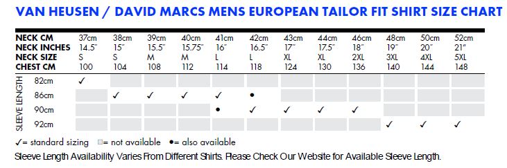 VH DM Mens Tailored Fit size