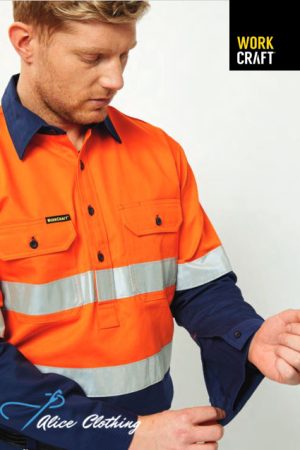 WS6031 HEAVY DUTY HYBRID HI VIS CLOSED FRONT COTTON DRILL REFLECTIVE SHIRT WITH GUSSET SLEEVES