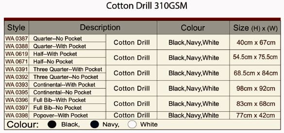 Cotton drill aprons