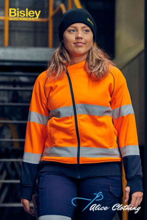 Bisley Womens Taped HiVis Fleece Zip Front Hoodie BKL6819T