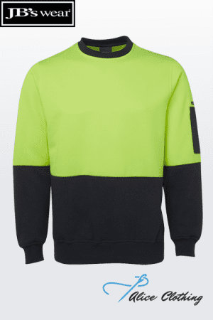 Two-tone neon lime and navy crewneck sweatshirt with long sleeves and ribbed cuffs (JB's Wear)