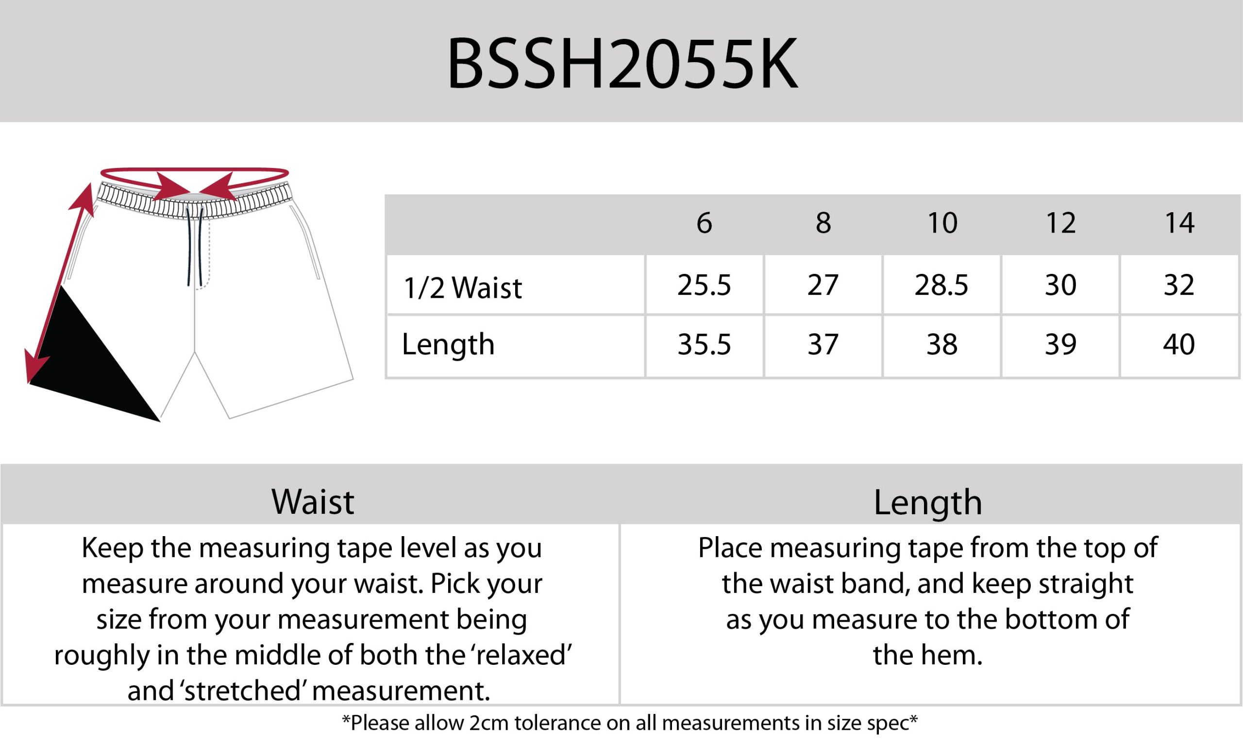 SIZE CHART BSSH2055K