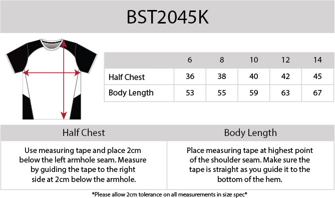 SIZE CHART BST2045K