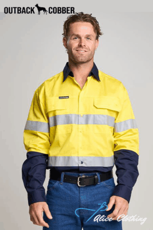 OBCMWS005 BUNDI MENS HI VIS LONG SLEEVE SHIRT WITH REFLECTIVE TAPE