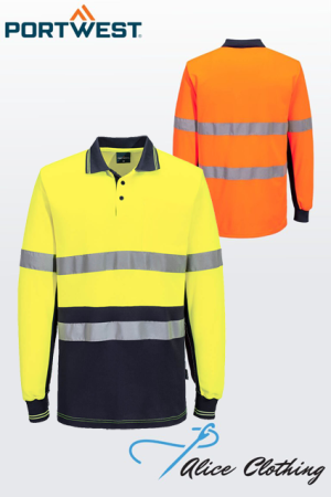 MP413 Portwest Hi Vis Class D N Cotton Comfort Contrast Polo Shirt L S