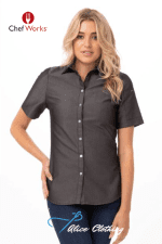 SHC03W Chef Works Detroit Womens S S Denim Shirt