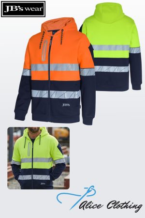 6DPFZ JBs 450g HiVis Full Zip Hoodie with Fragmented Tape