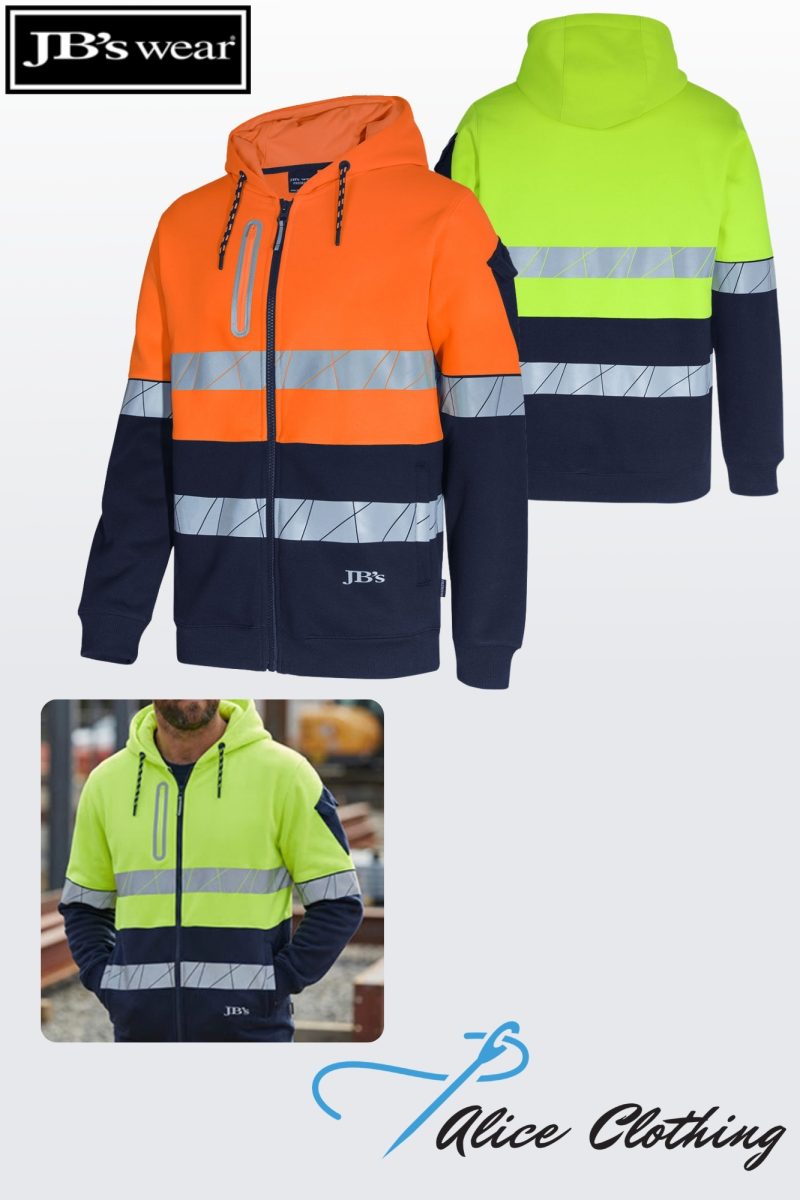 6DPFZ JBs 450g HiVis Full Zip Hoodie with Fragmented Tape