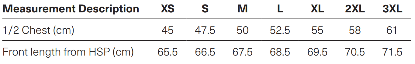 X1001W Sizing