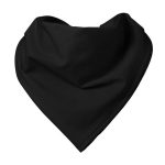 Black fabric scarf folded into a heart shape against a white background.