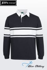 Navy knit polo sweater with white collar and horizontal white stripes across chest and arms; brand: JB's wear, Alice Clothing watermark visible.