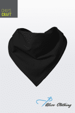 Black triangular bandana folded into a heart shape, with Chefs Craft logo in the top-left and Alice Clothing logo bottom-right