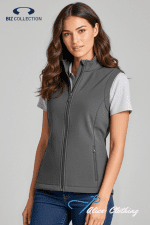 Model wearing a gray zip-up sleeveless vest over a light gray T-shirt with the Biz Collection logo in the top-left corner.
