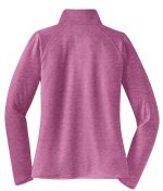 Pink heathered long-sleeve fleece jacket shown from the back with a stand-up collar and raglan-style sleeves.