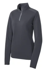Dark gray quarter-zip pullover with a stand collar and textured knit fabric