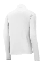 Back view of a plain white long-sleeve shirt