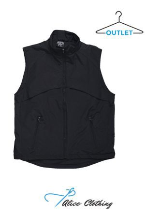 outlet-gravity-vest-1 copy - Alice Clothing Black sleeveless zip-up vest with a stand-up collar and two zip pockets, shown on a white background; brand name Alice Clothing appears below.